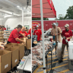 Tyson Foods team members giving back at food donation events and disaster relief sites.