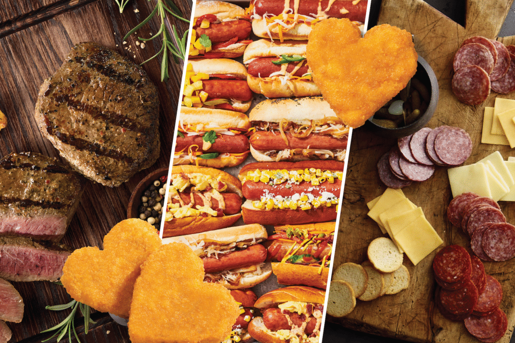 Steak, hot dogs and charcuterie board with a Nuggets of Love feature